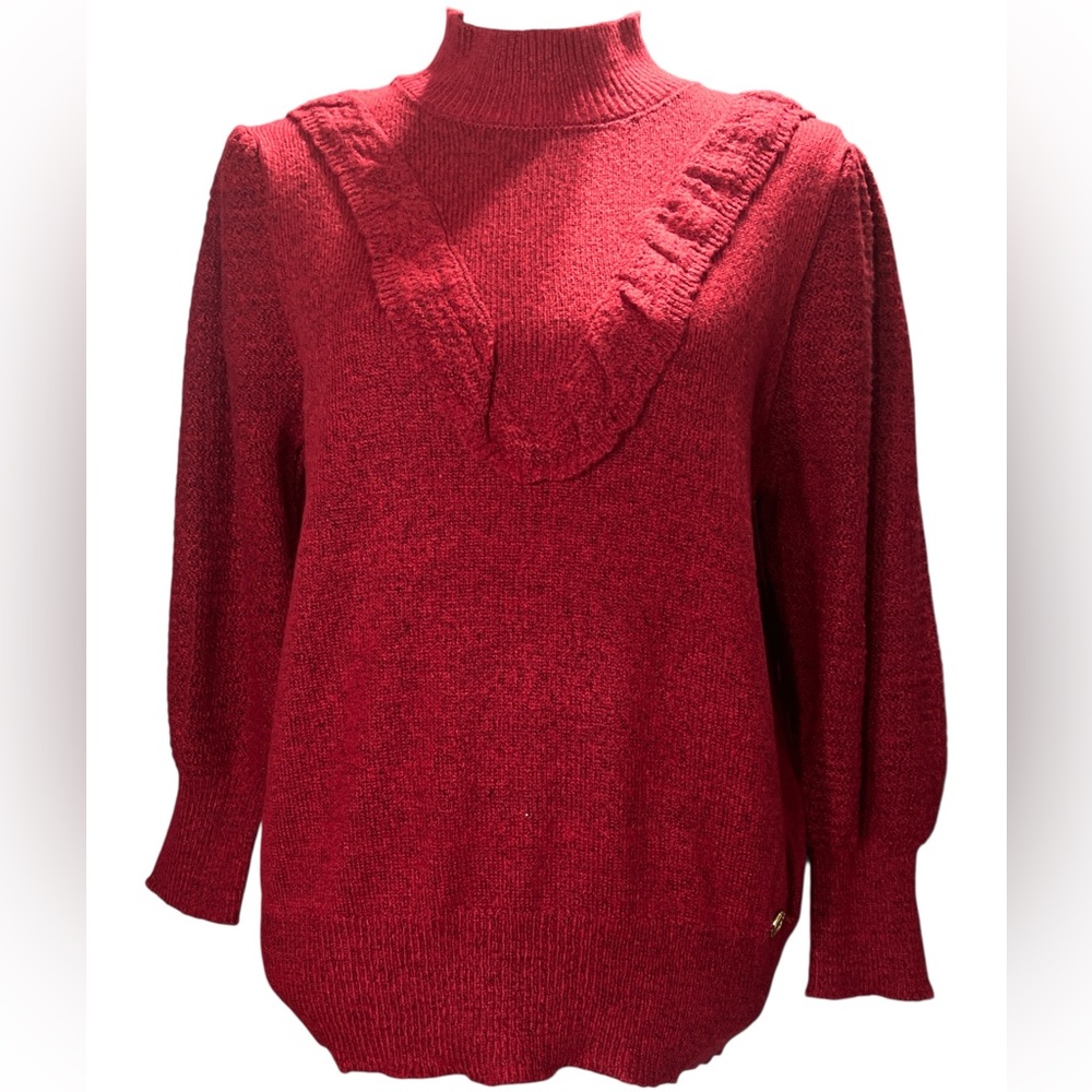Adrienne Vittadini NWT Heather Red Mock Neck Ruffled Sweater. Size large